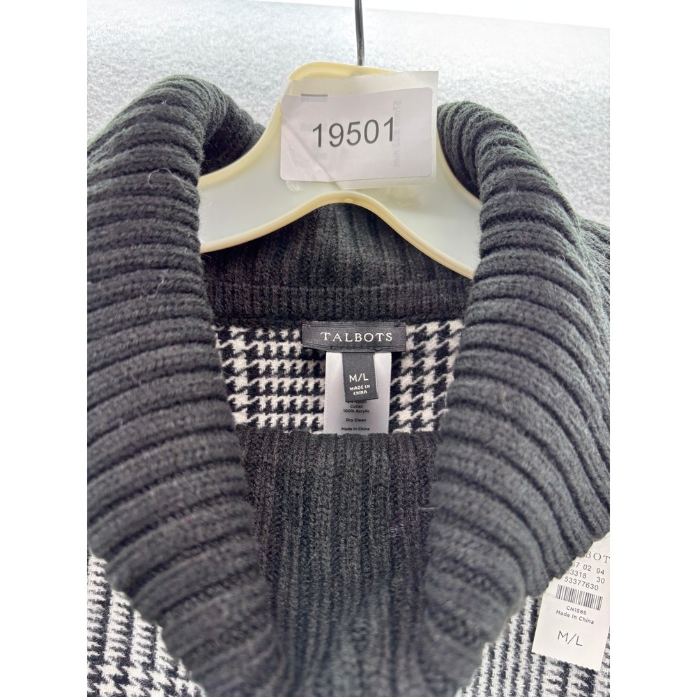 NWT Talbots Poncho Women ML Black White Glen Plaid Fringe Turtleneck Wool Blend - Picture 12 of 12